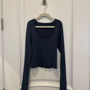 Brandy Melville Navy Blue Fitted Crop Long Sleeve Top